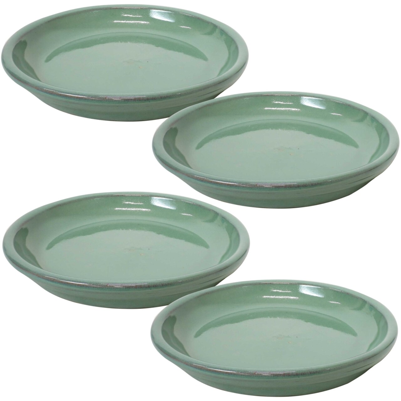 Sunnydaze 7 In Glazed Ceramic Flower Pot/Plant Saucer - Seafoam - Set Of 4